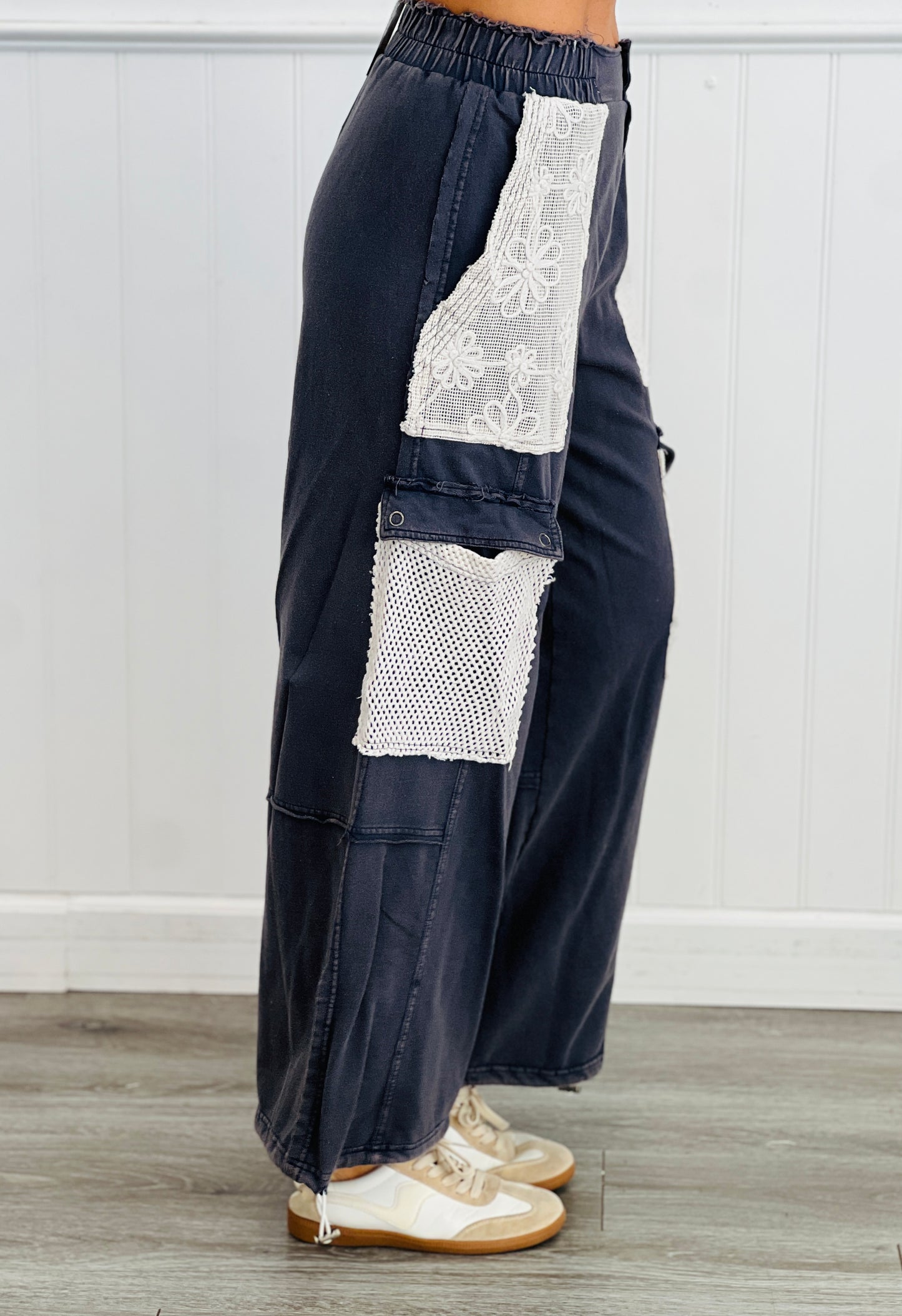 Navy Lace Patchwork Pants (Reg. and Plus)