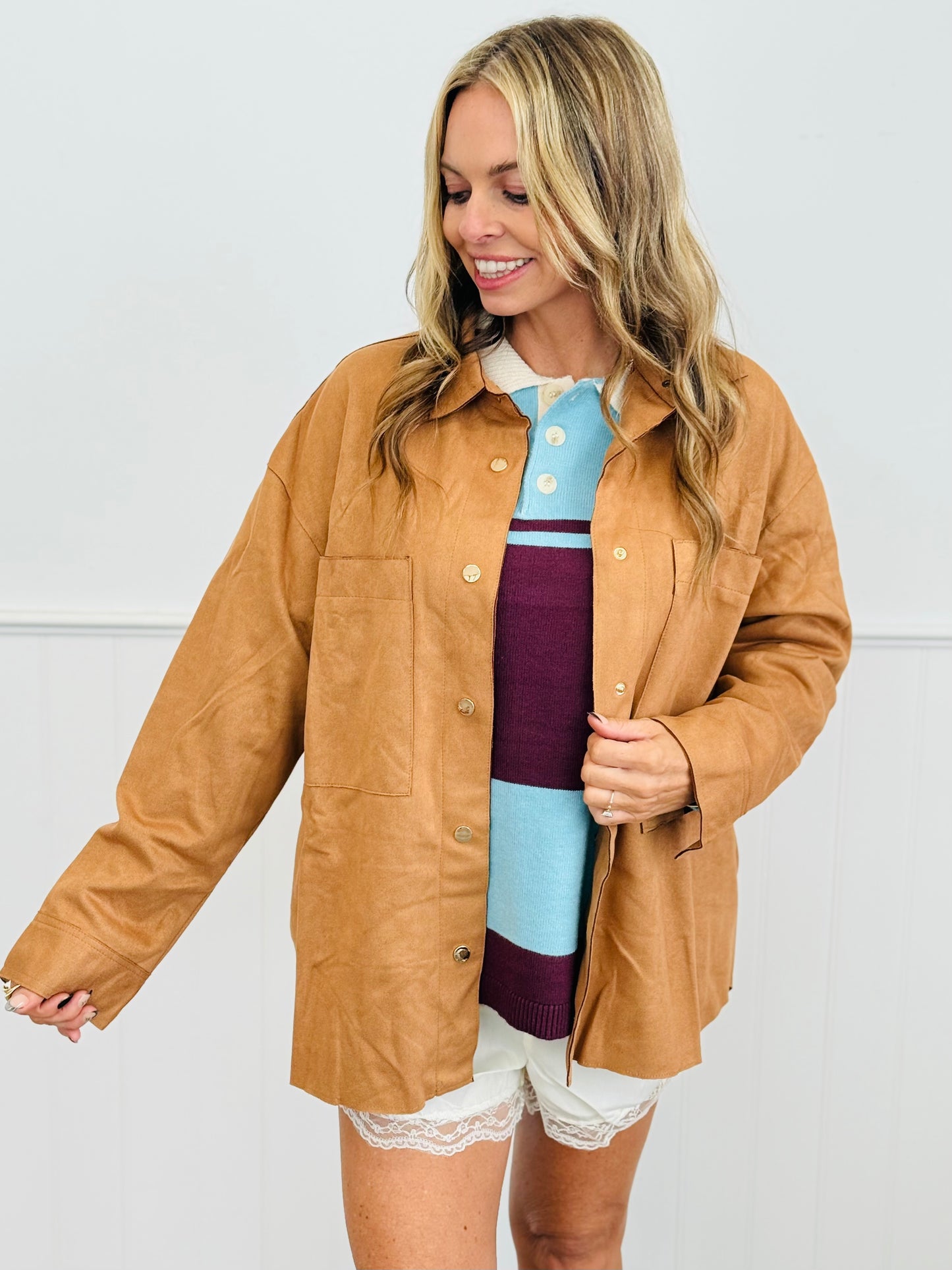Suede Gold Button Up Shacket (Reg. and Plus) - Colors