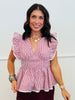 Deep-V Bow Tie Back Peplum Top (Reg & Plus)-2 Colors