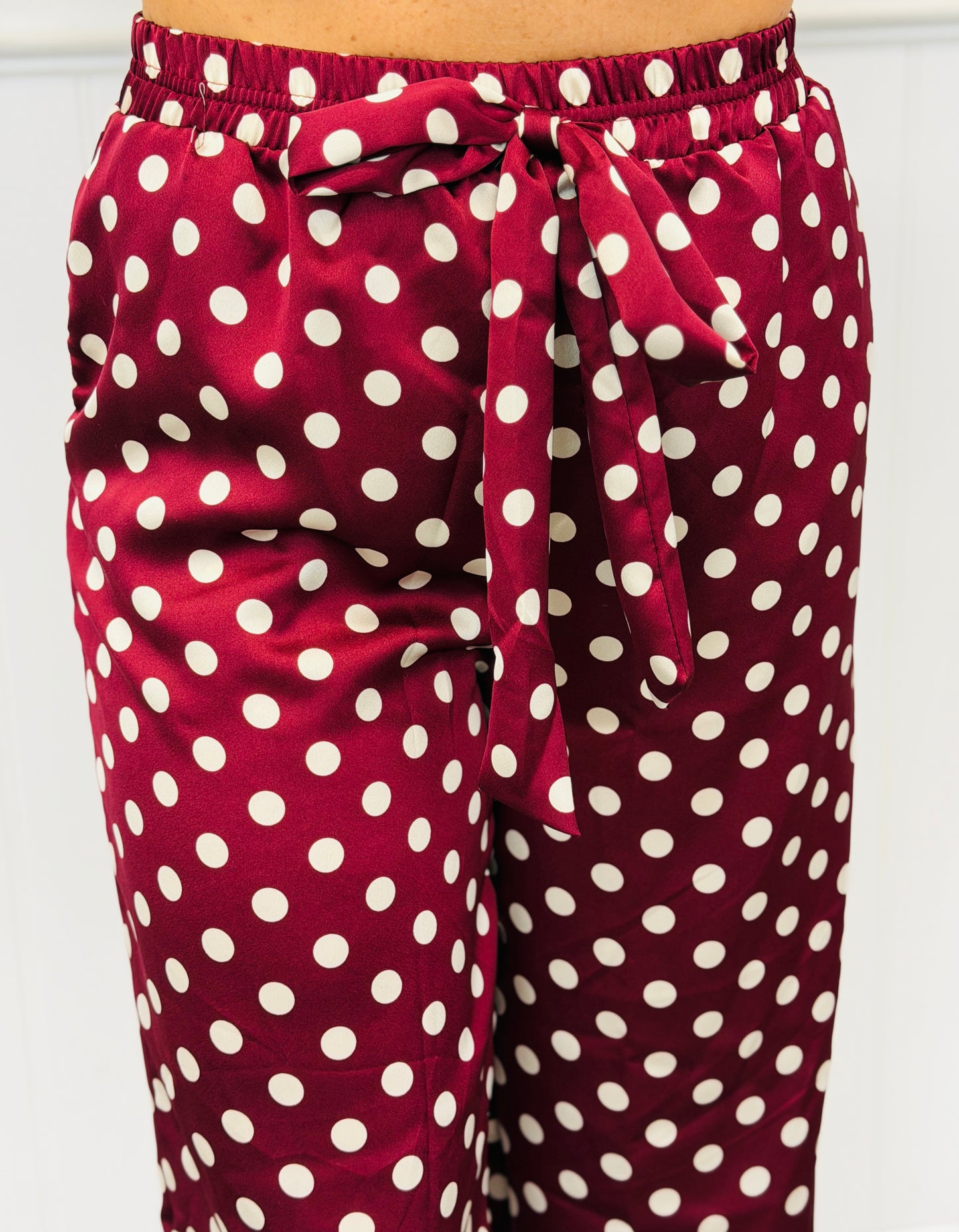 Burgundy/Cream Silk Satin Polka Dot Pants (Reg & Plus)
