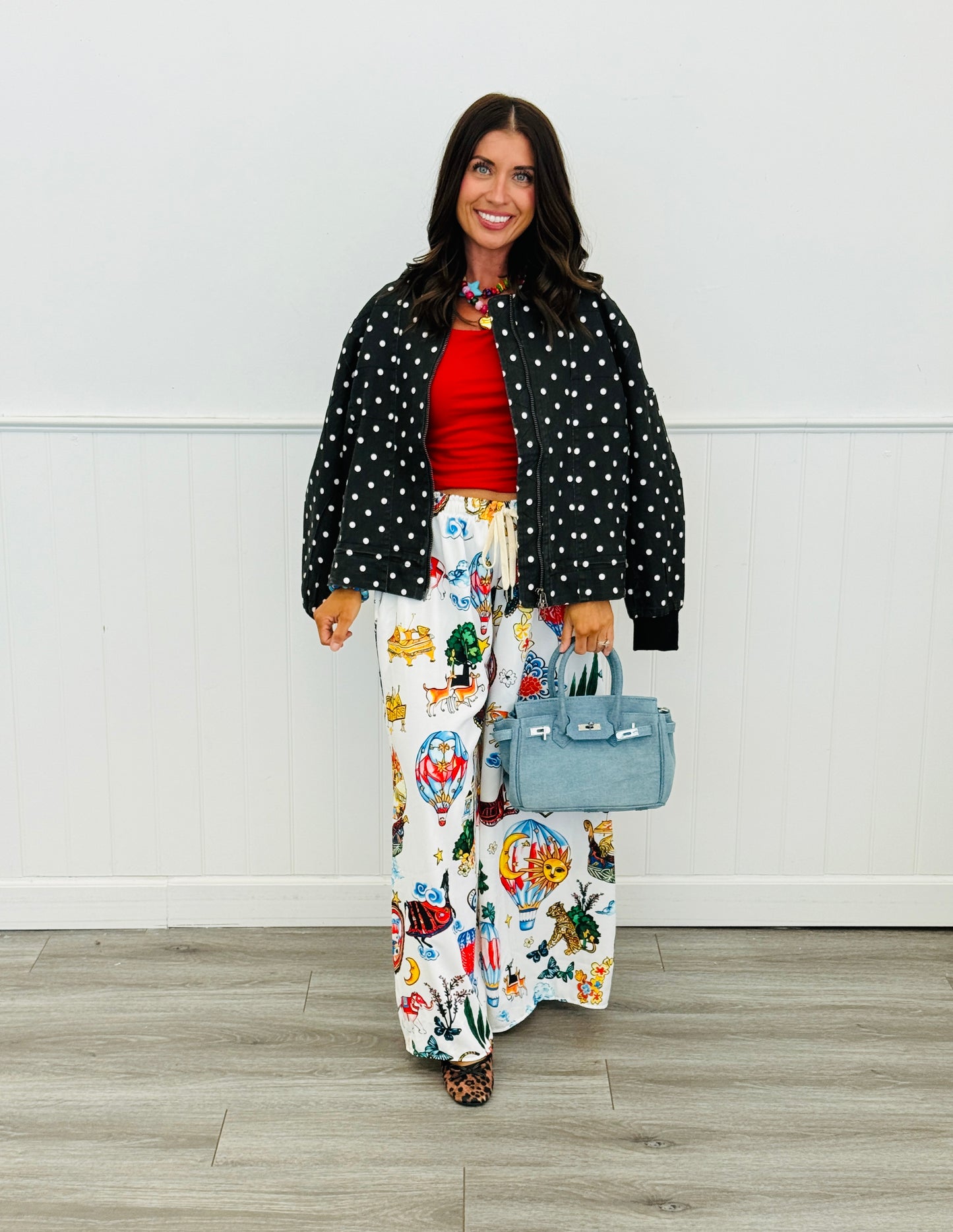 White Multi Icon Palazzo Pants (One Size)