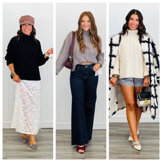 Textured Turtleneck Sweater Top (Reg & Plus)-3 Colors