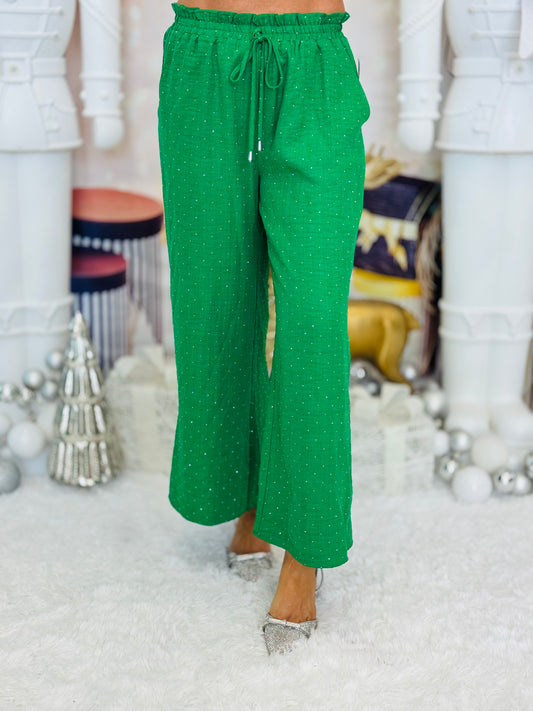 Green Rhinestone Wide Leg Pants (Reg. and Plus)