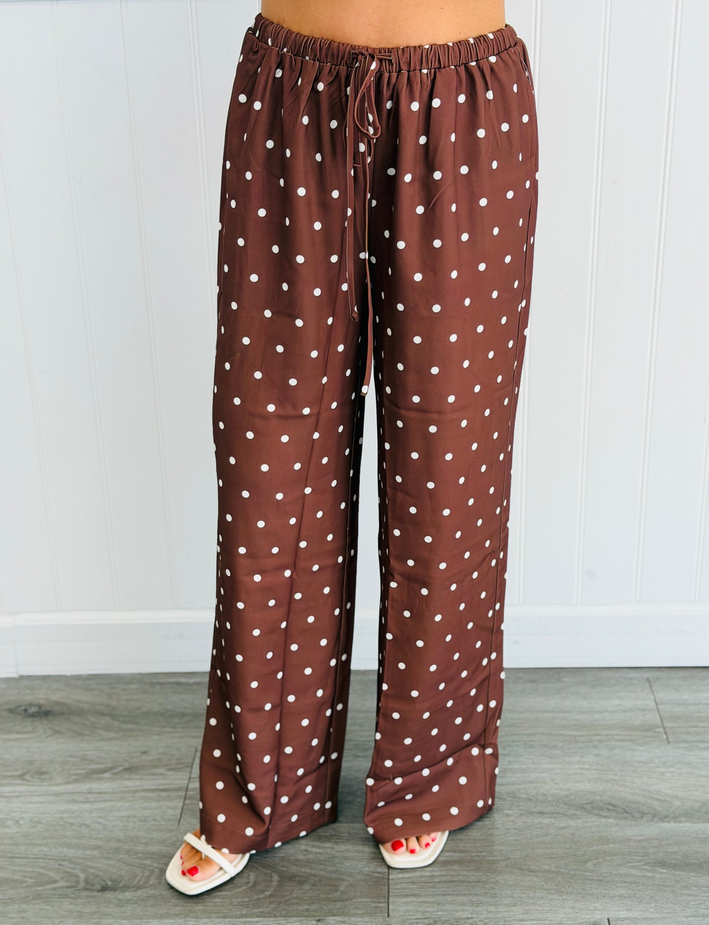 Brown Polka Dot Drawstring Pants (Reg & Plus)