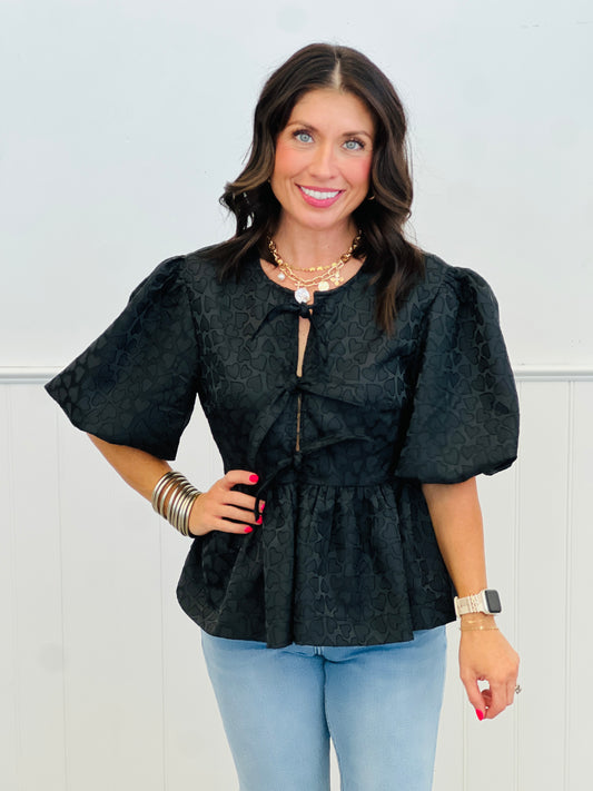 Lace Bow Detail Peplum Top (Reg.)