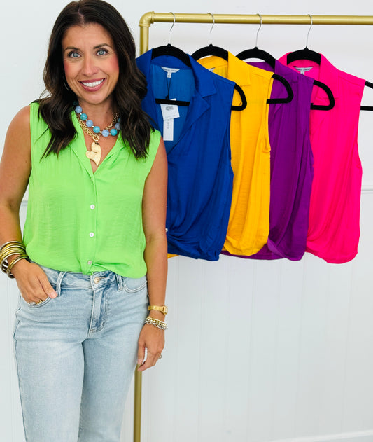 Knotted Collared Sleeveless Top (Reg.)-5 Colors