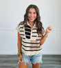 Ecru Striped Half Zip Sweater Top (Reg. & Plus)