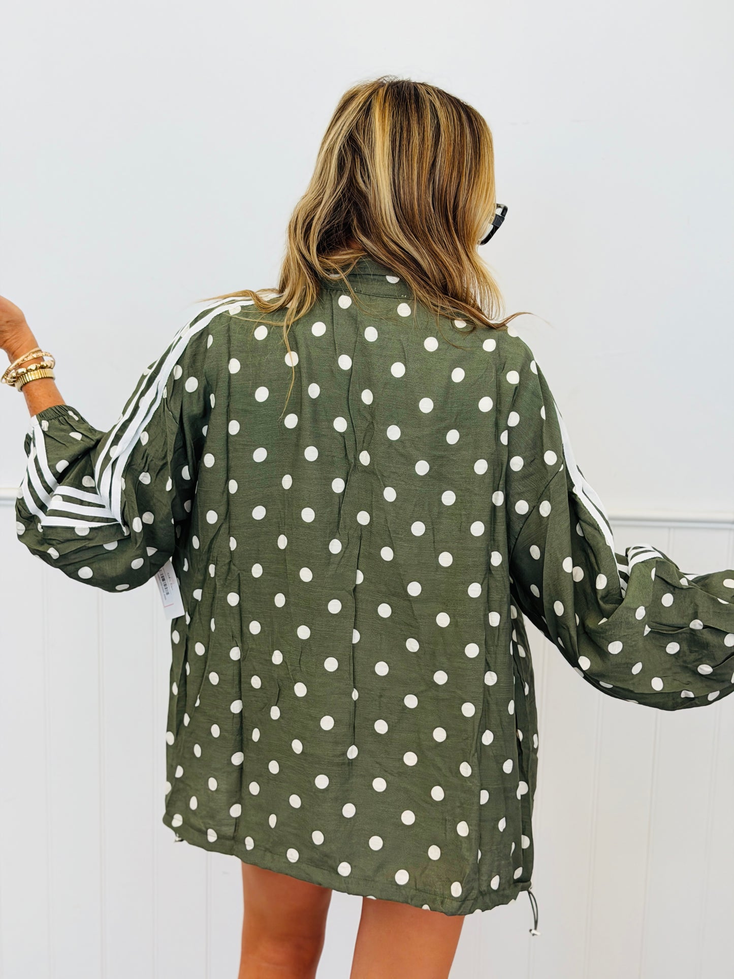 Olive Polka Dot Side Striped Jacket & Pants Set (One Size)