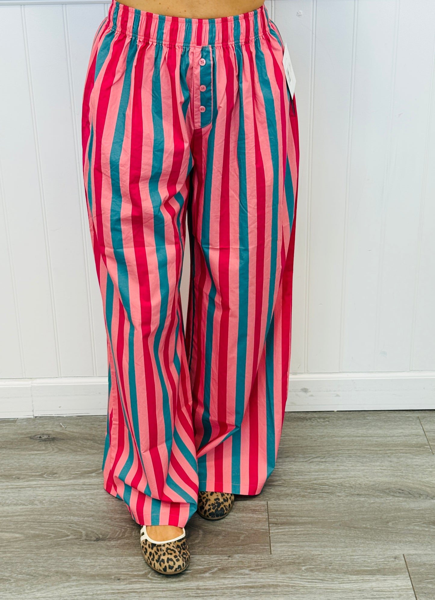 Pink Teal Striped Wide Leg Pants (Reg & Plus)