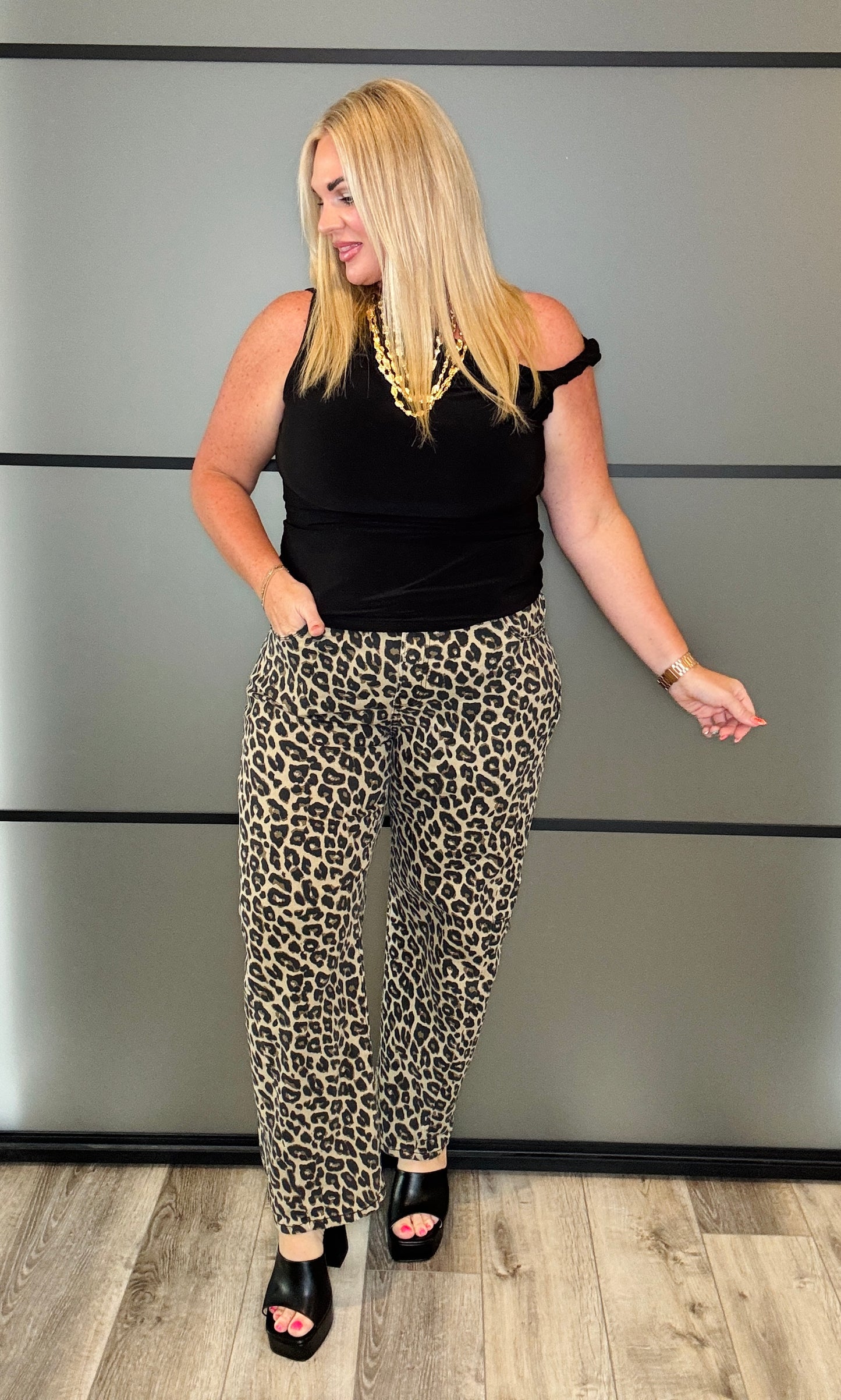 WR x Risen Leopard Love Barrel Jeans (Reg & Plus)