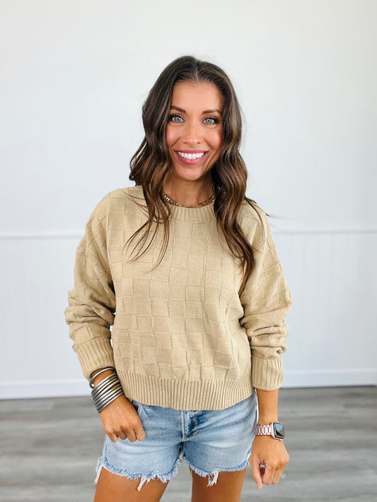 Taupe Relaxed Bodice Square Texture Sweater (Reg.)