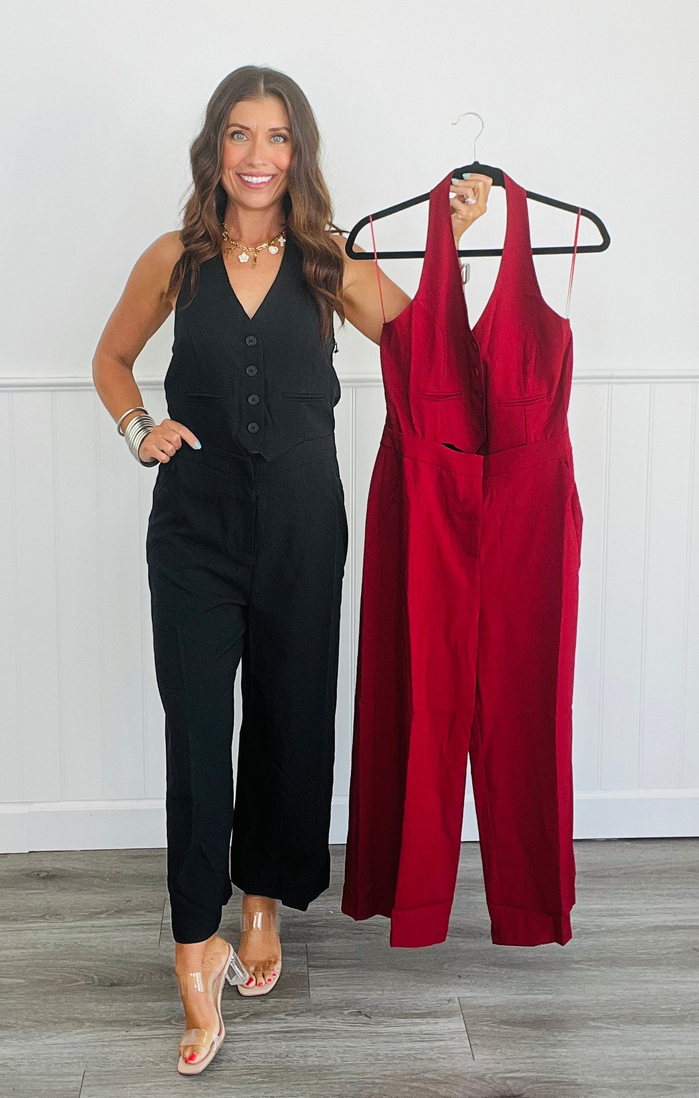 Twill Vest Open Back Jumpsuit (Reg)-2 Colors