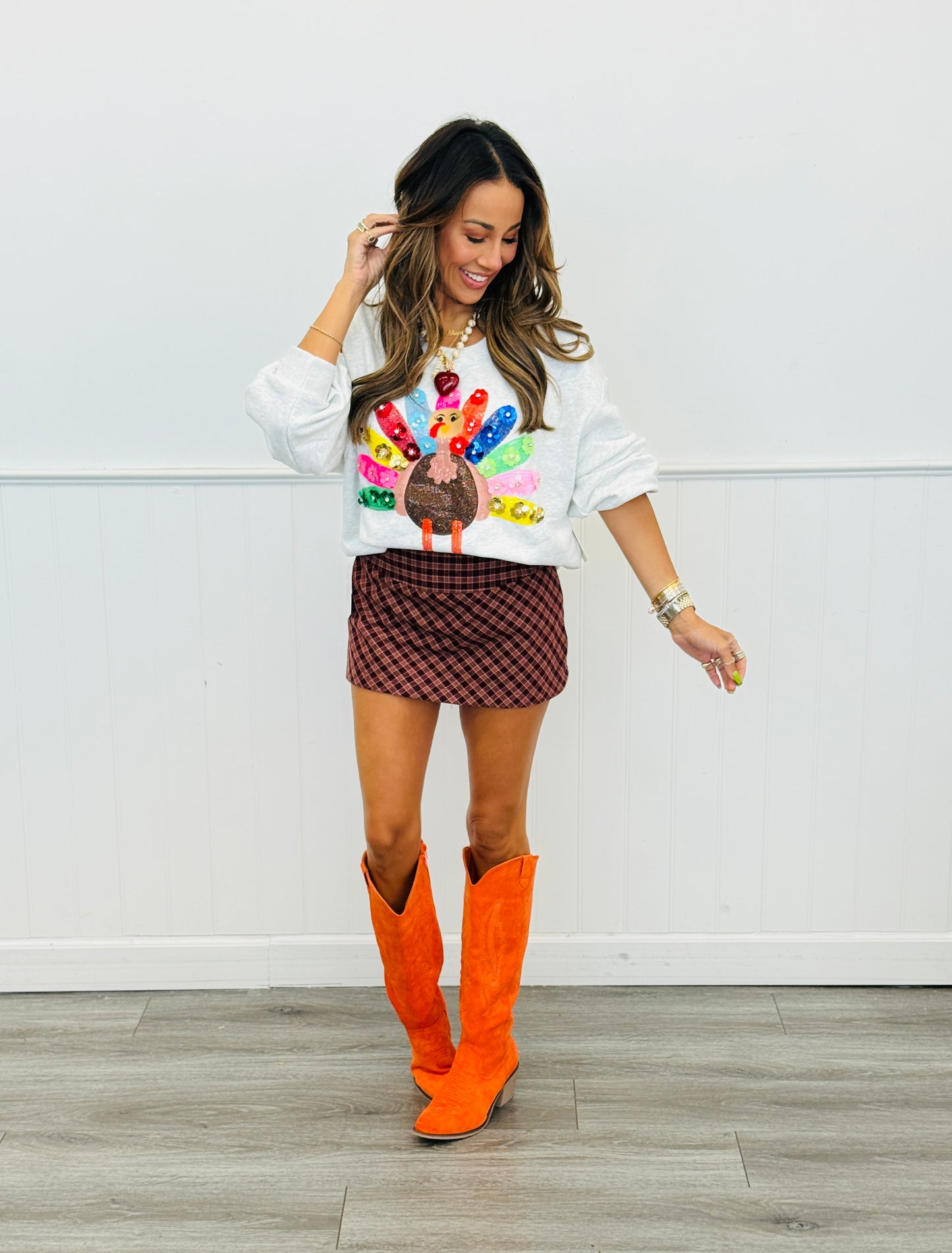 Queen Of Sparkles Grey Rainbow Flower Turkey Sweatshirt (Reg. and Plus)
