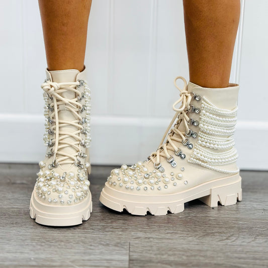 Bone Stone Cold Confidence Pearl Combat Boots