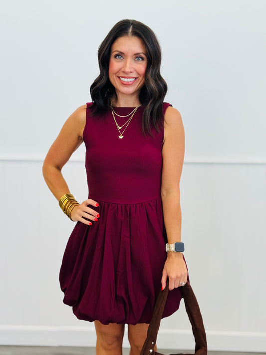 Burgundy Bubble Hem Mini Dress (Reg.)