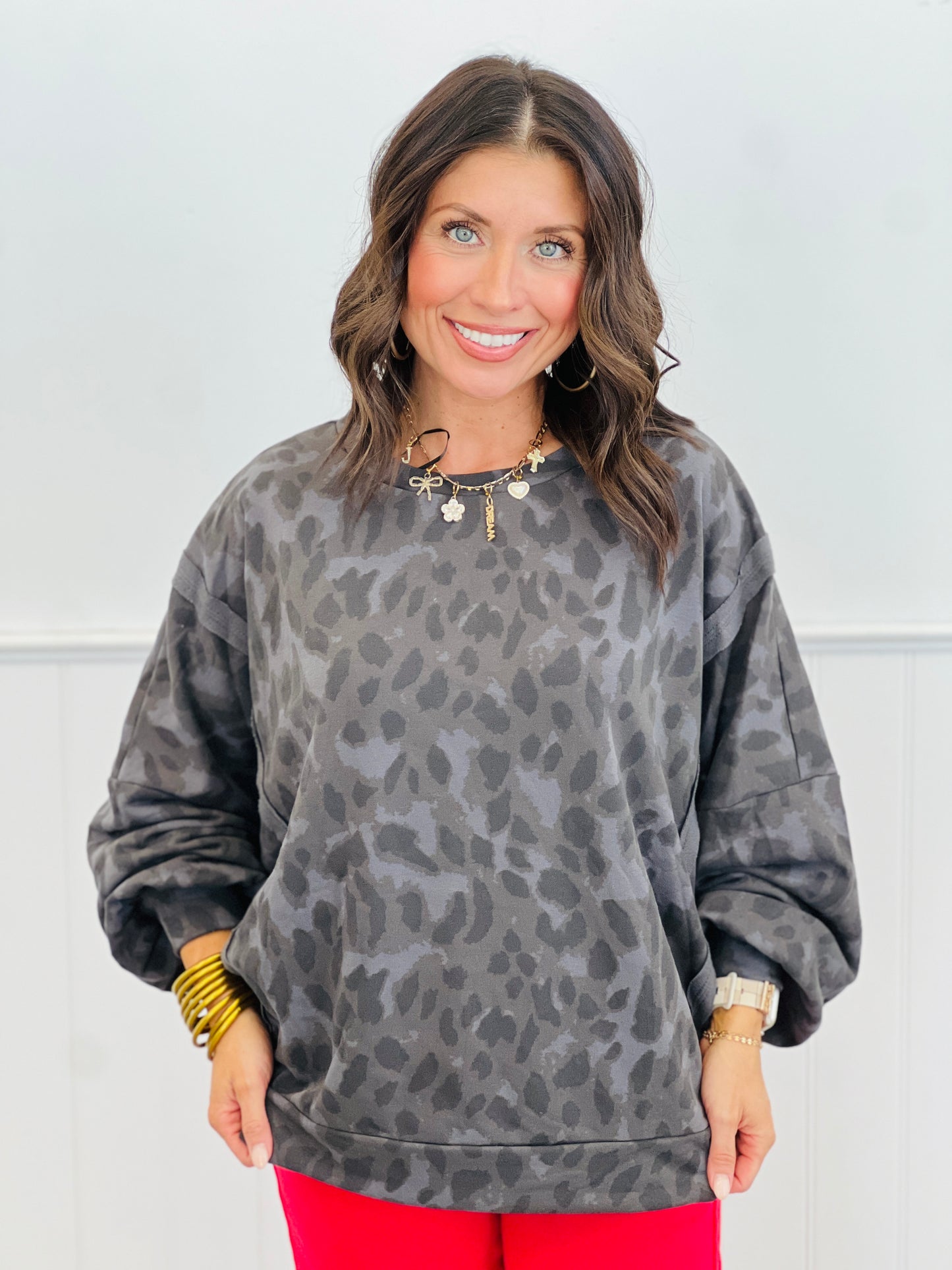 Charcoal Leopard French Terry Pullover (Reg.)