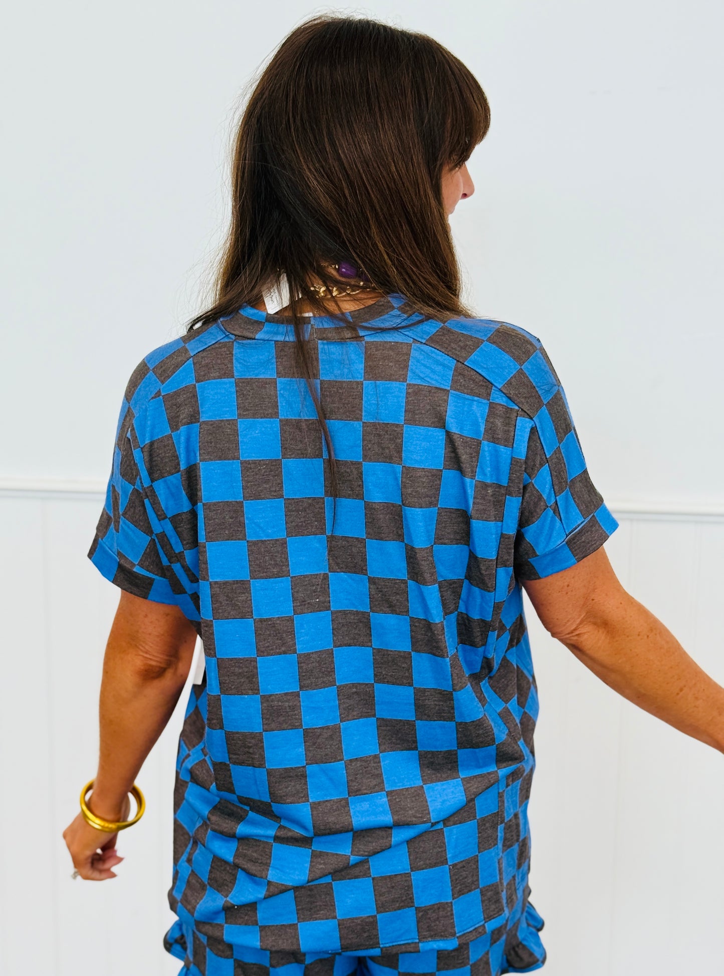 Checkered Print Top & Ruffle Shorts Set (Reg. & Plus) - 4 Colors