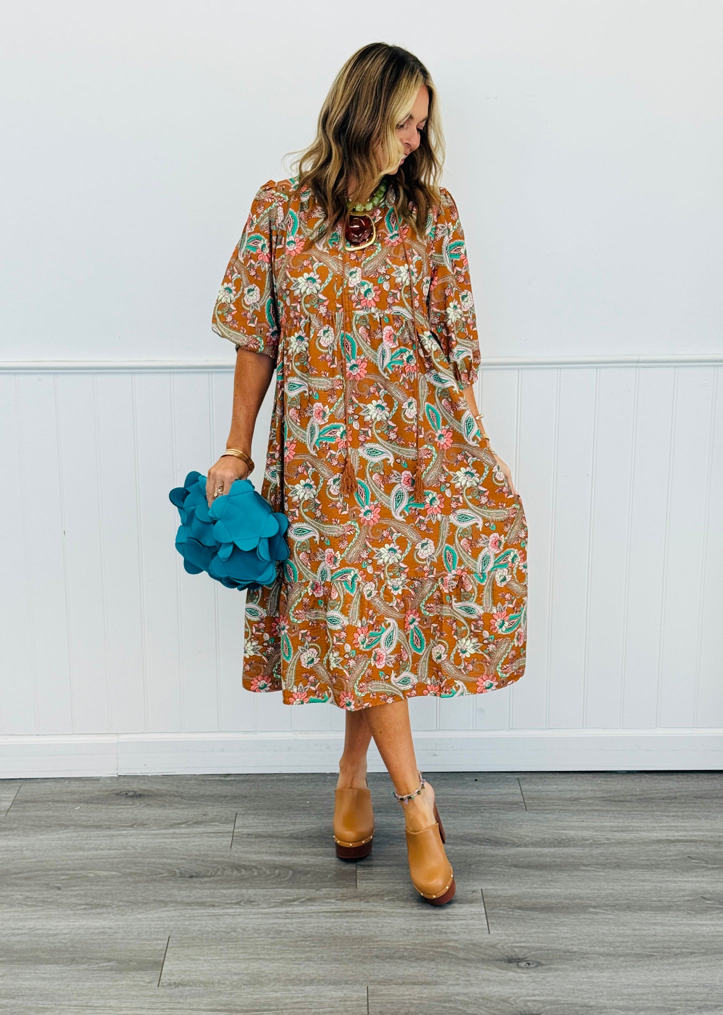 Floral Paisley Tiered Midi Dress (Reg and Plus)