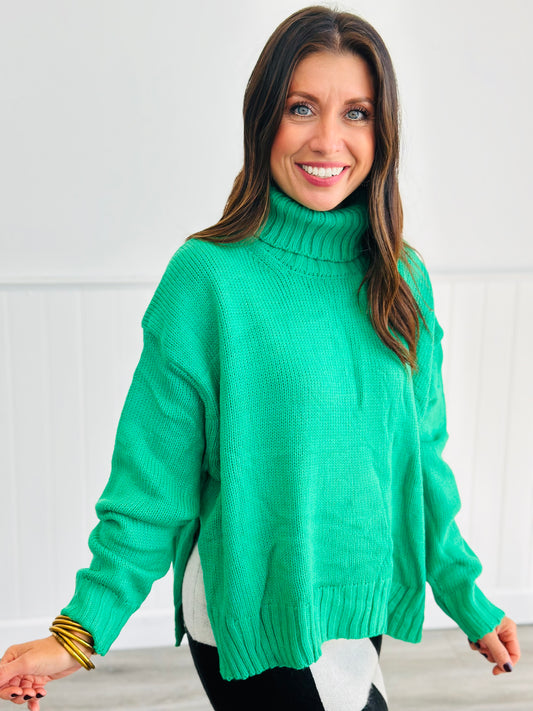 Green Mock Neck Sweater (Reg. and Plus)