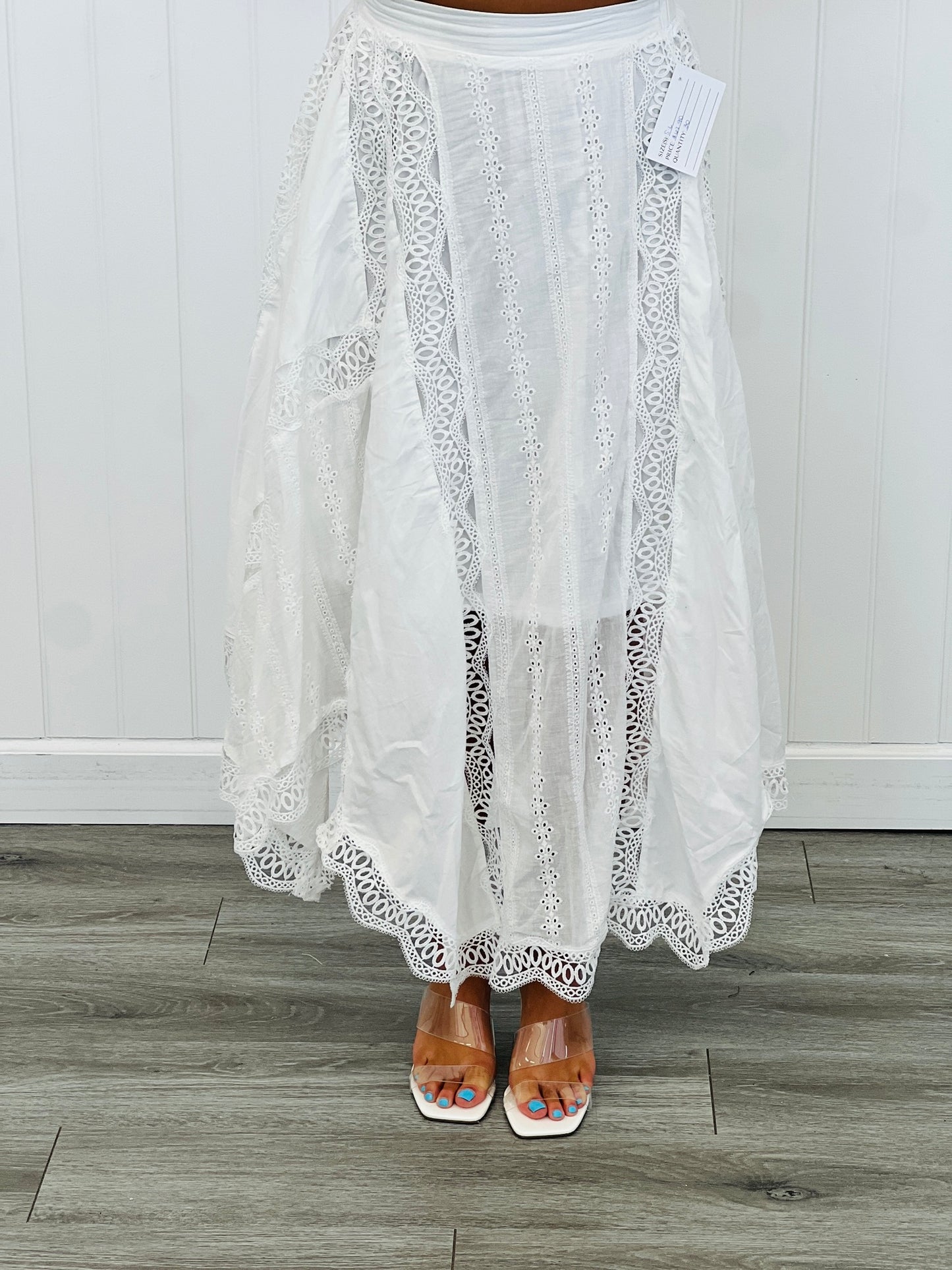 Ivory Eyelet Lace Dimension Midi Skirt (Reg.)