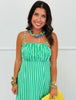 Green Striped Back Bow Tie Midi Dress (Reg.)