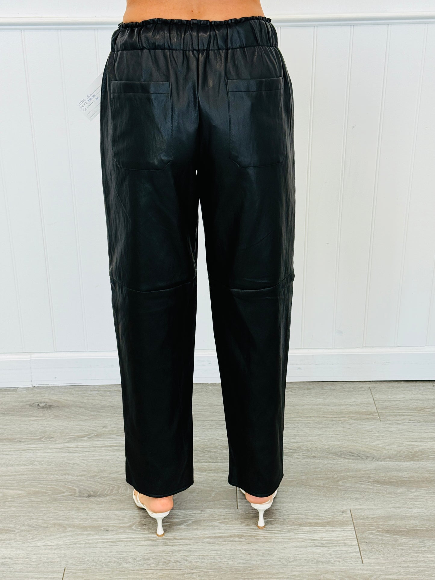 Black Faux Leather Drawstring Pants (Reg.)