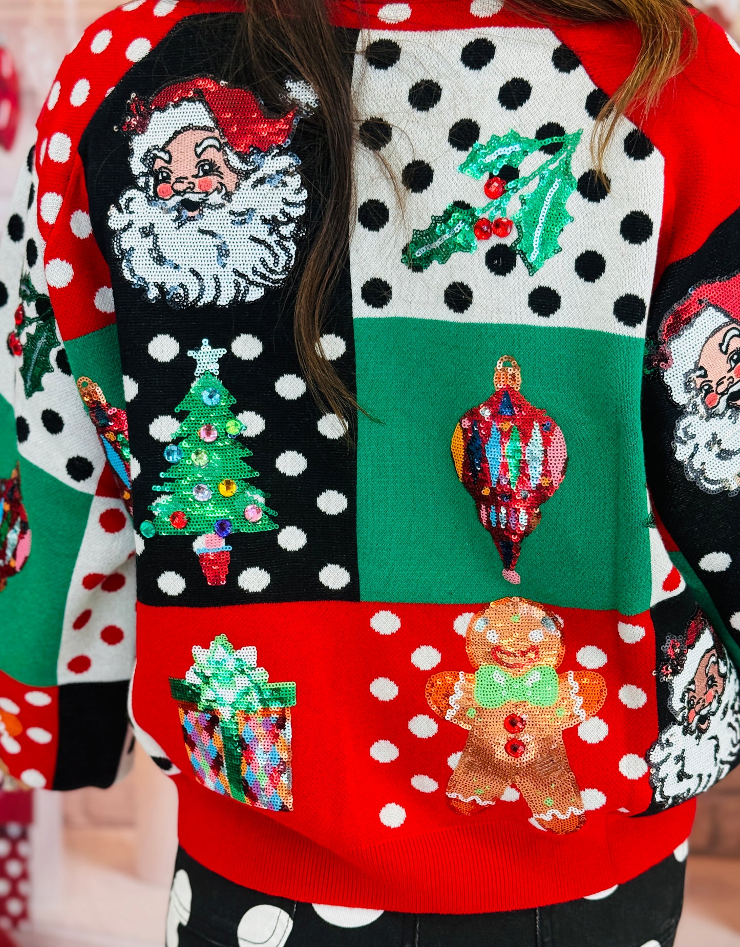 Queen Of Sparkles Colorblock Polka Dot Christmas Icon Zip Up Sweater (Reg. and Plus)