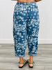 Blue Denim Floral Cropped Barrel Pants (Reg.)