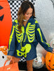 Queen Of Sparkles Dark Denim & Neon Green Skeleton Shorts (Reg. and Plus)