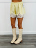 Butter Yellow Satin Lace Detailed Shorts (Reg.)