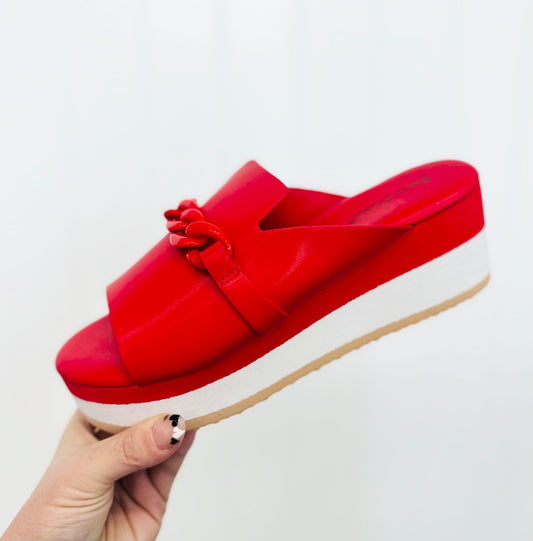 Red Dazed and Amazed Platform Sandals