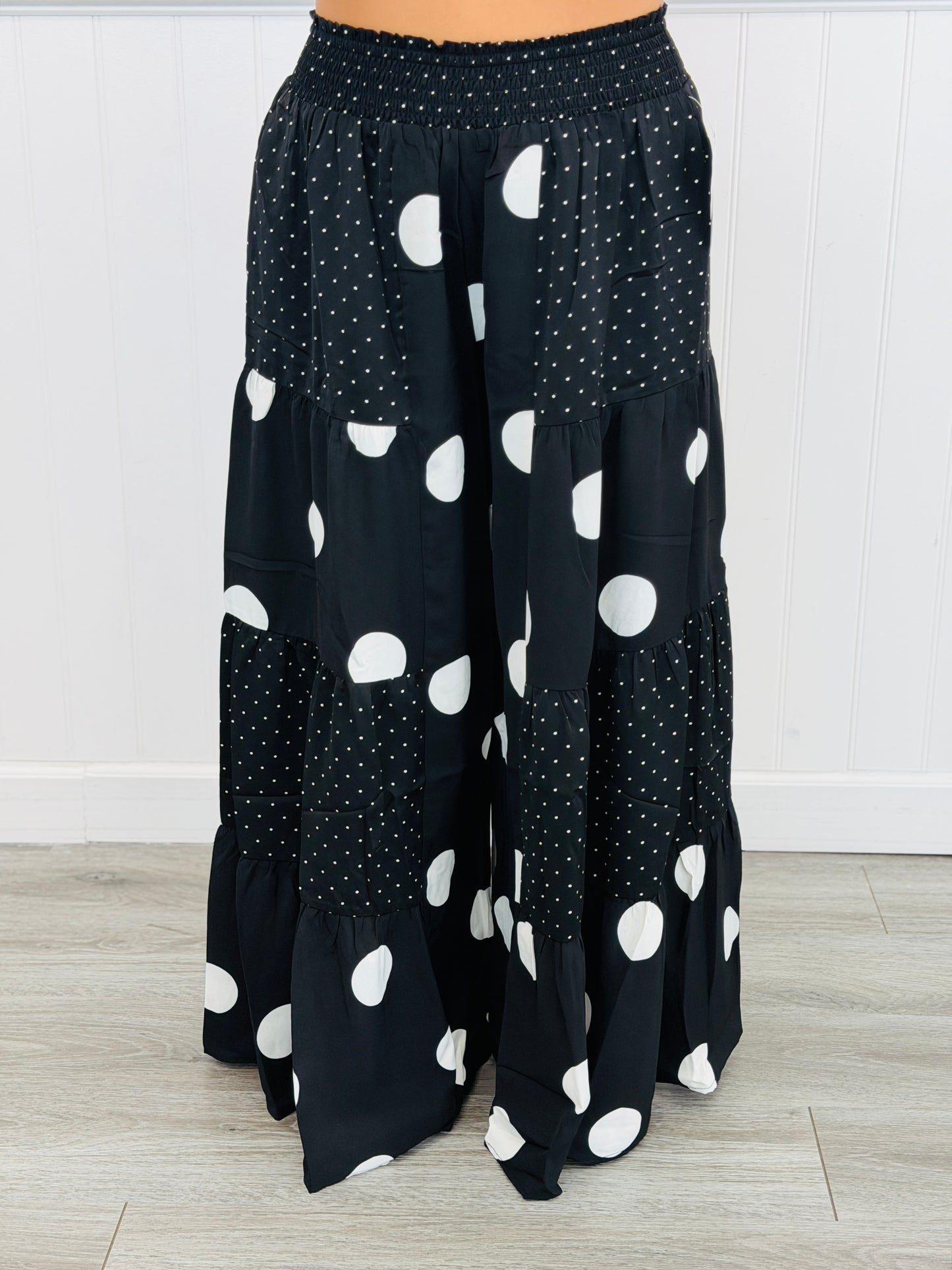 Black/White Polka Dot Maxi Wide Leg Pant (Reg & Plus)