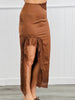 Brown Satin Lace Trim Maxi Skirt (Reg & Plus)