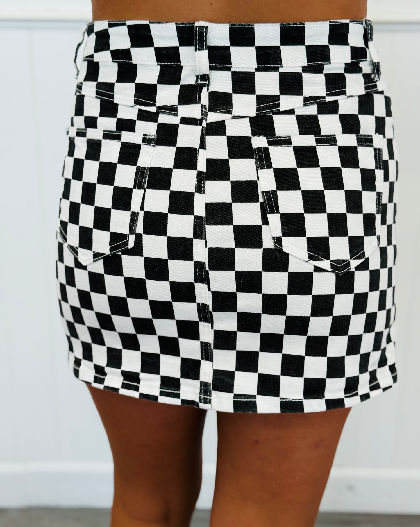Nova Checkered Checkerboard Denim Skirt (Reg. and Plus)
