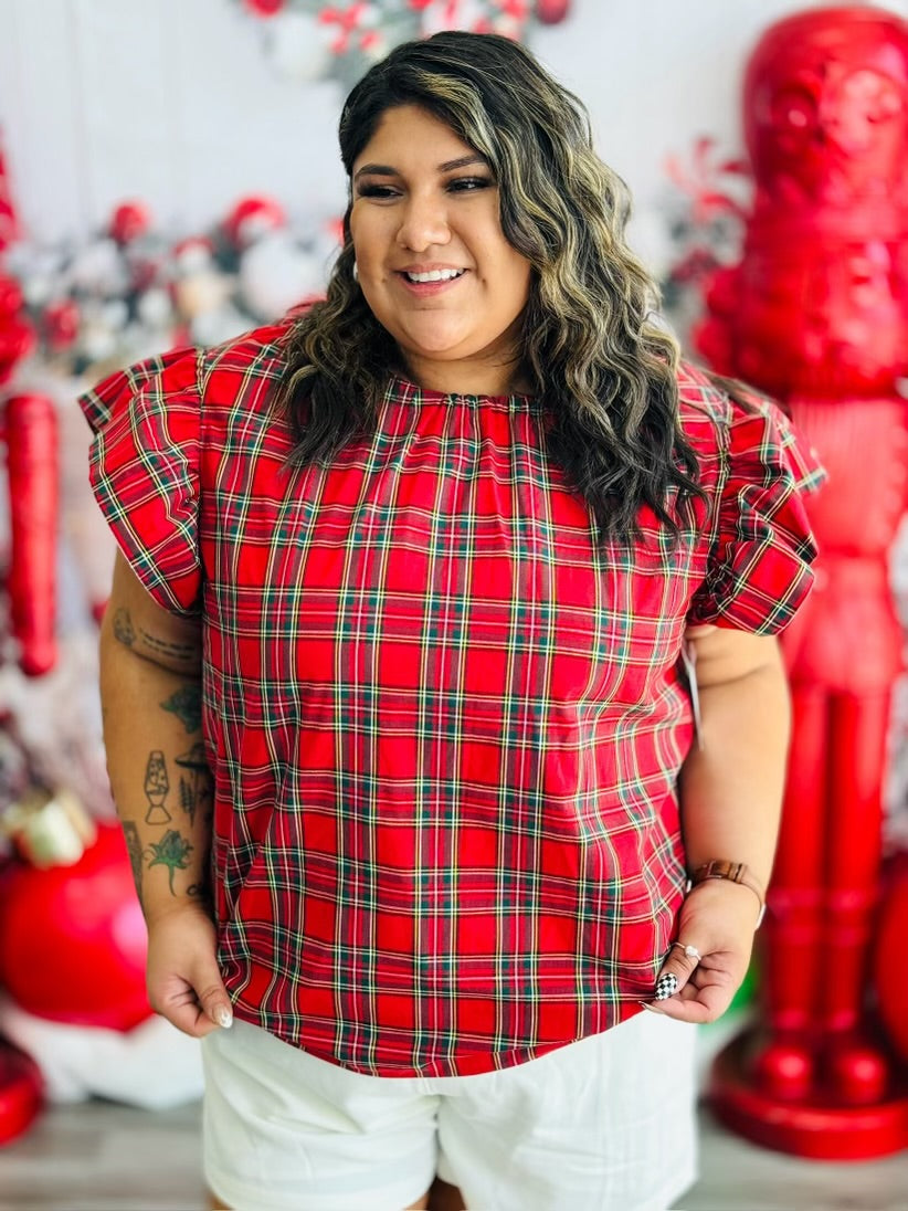 Red Plaid Back Tie Top (Reg & Plus)