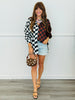 Mocha/Black Split Decision Checkered Blouse (Reg. and Plus)