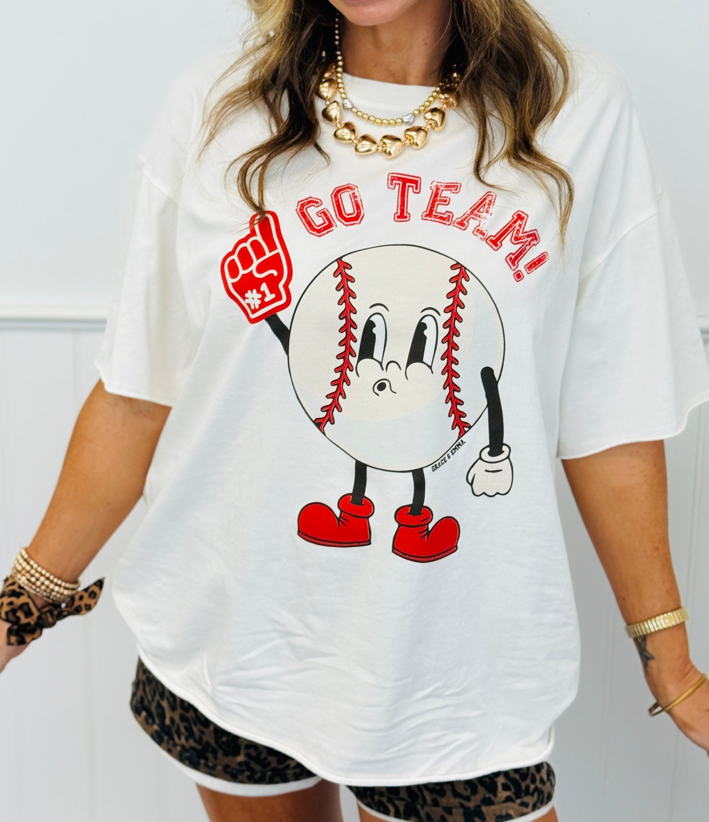 White Baseball Go Team Boxy Tee (Reg. and Plus)