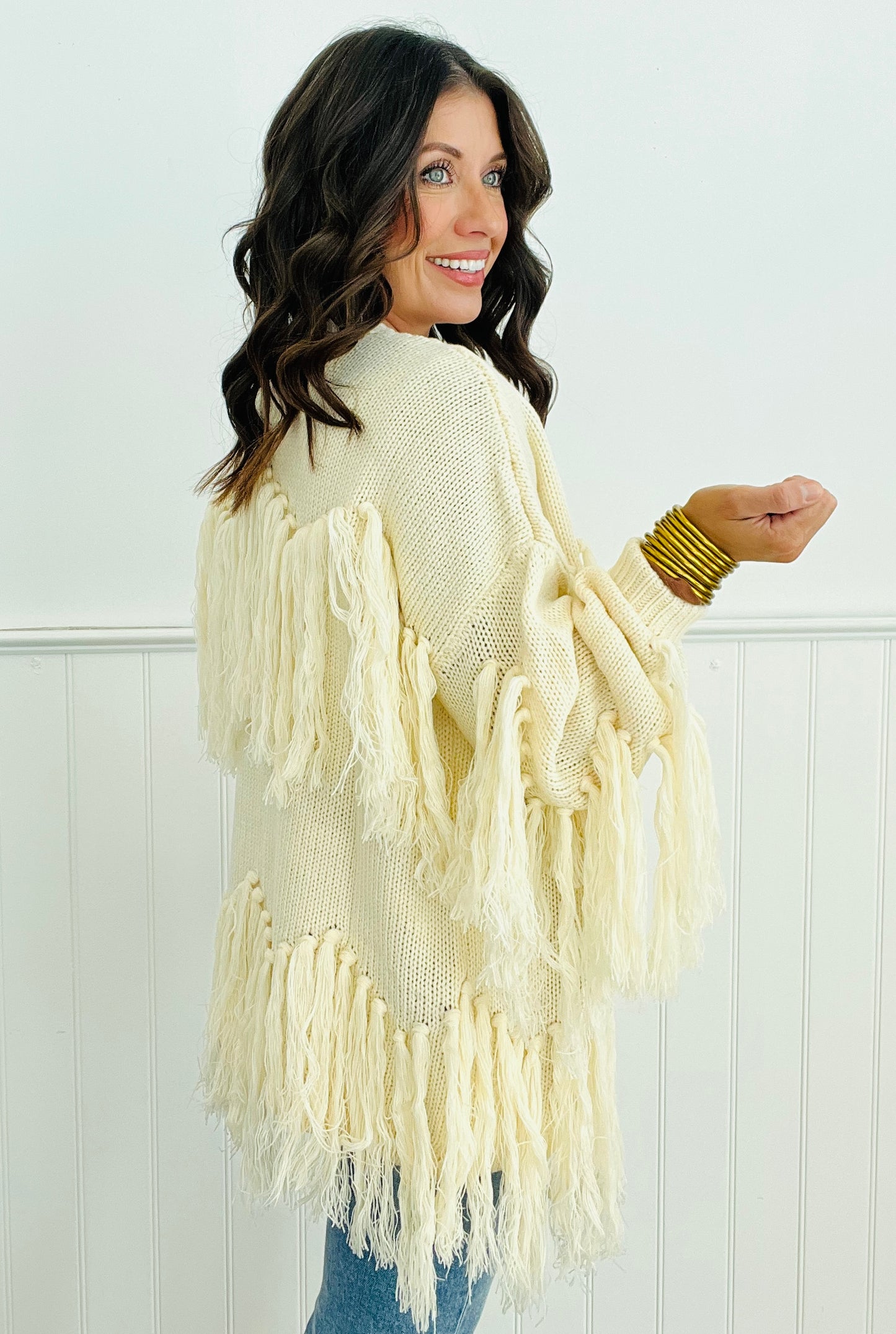 Ivory Fringe Fantasy Sweater Cardigan (Reg)