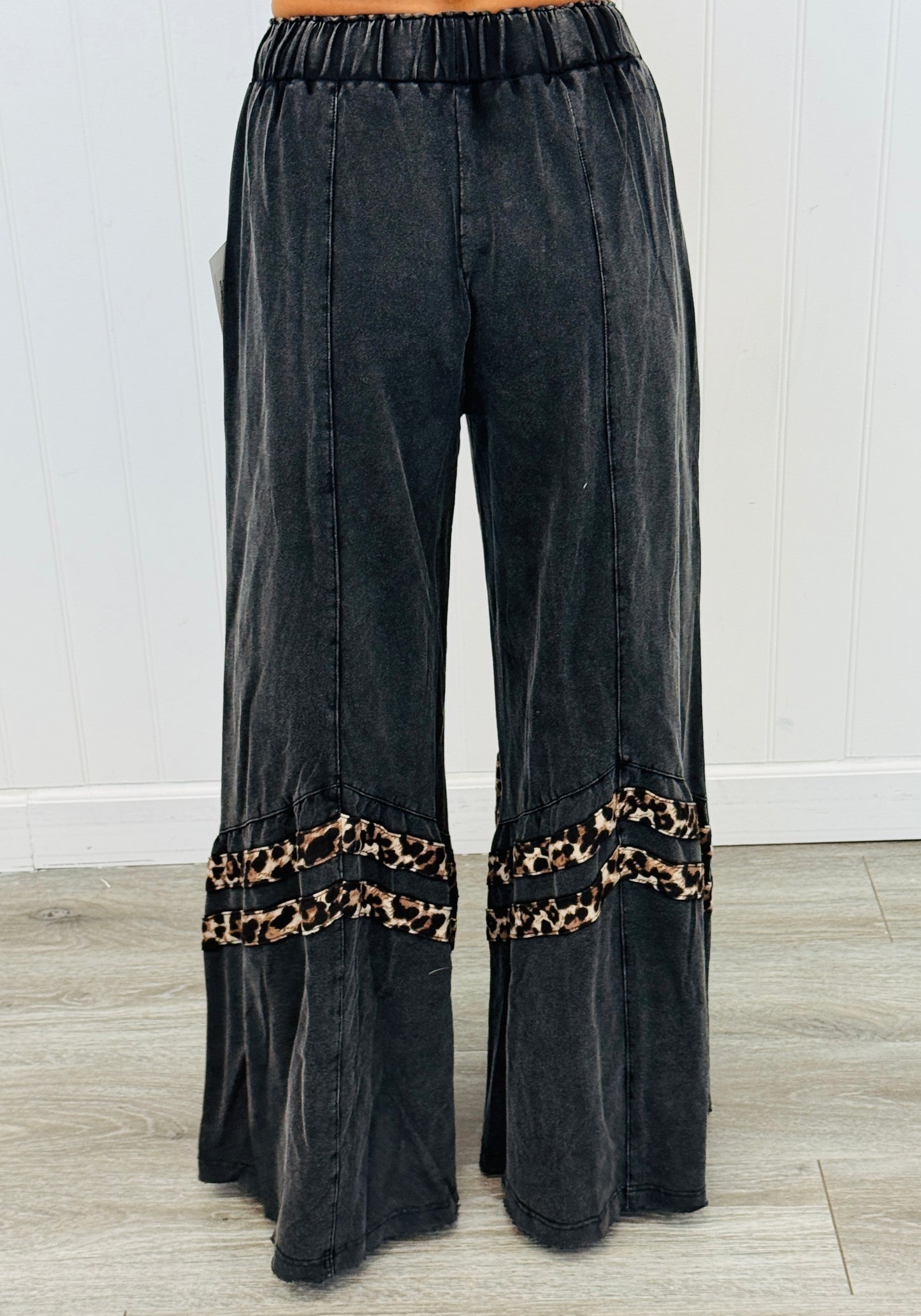 Washed Black Leopard Contrast Pants (Reg & Plus)