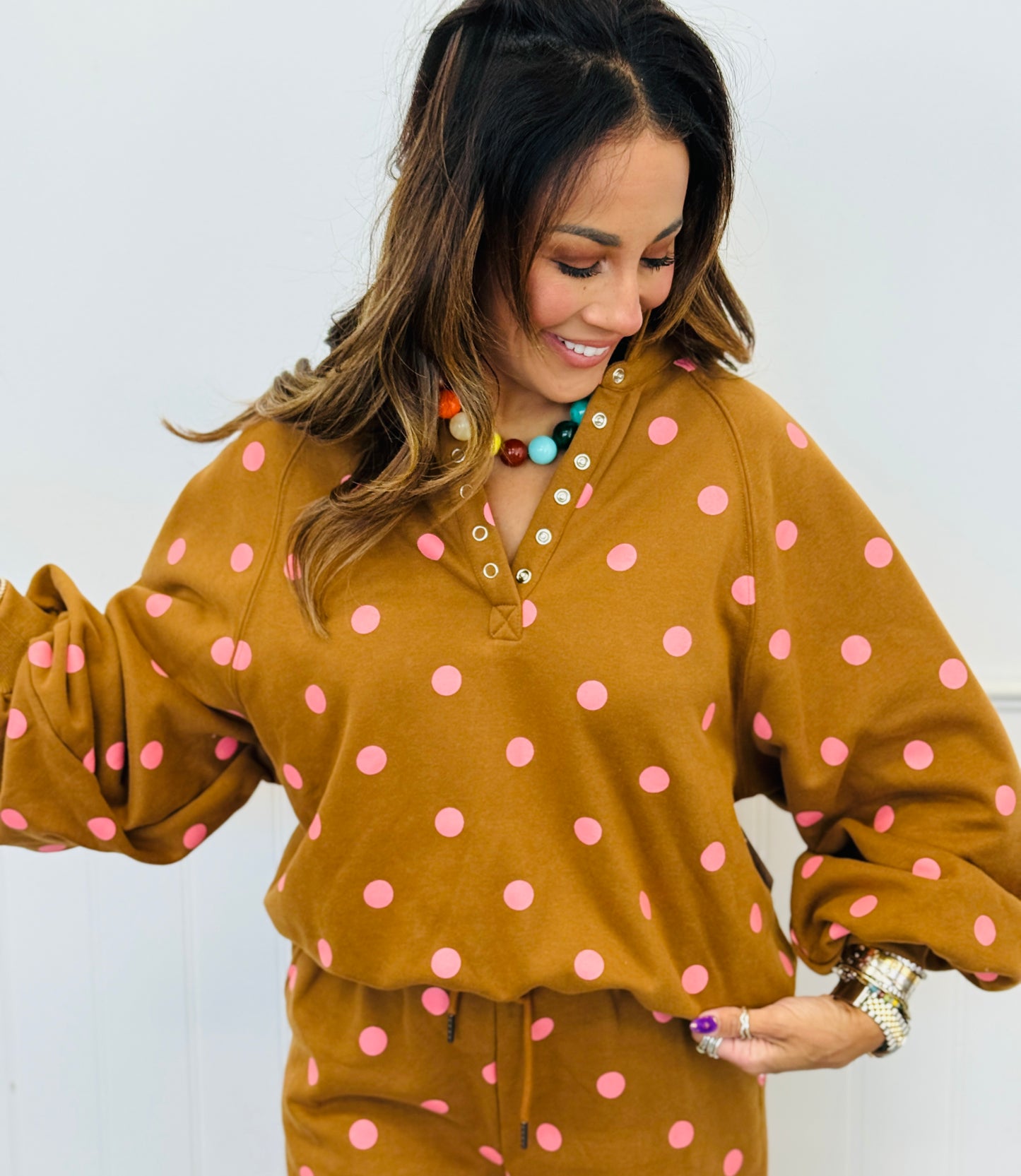 Polka Dot Collared Sweatshirt (Reg.) - 4 Colors