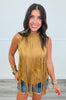 Fringe Suede Mock Neck Top (Reg.)-2 Colors