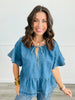 Denim Ruffled Peplum Top (Reg)