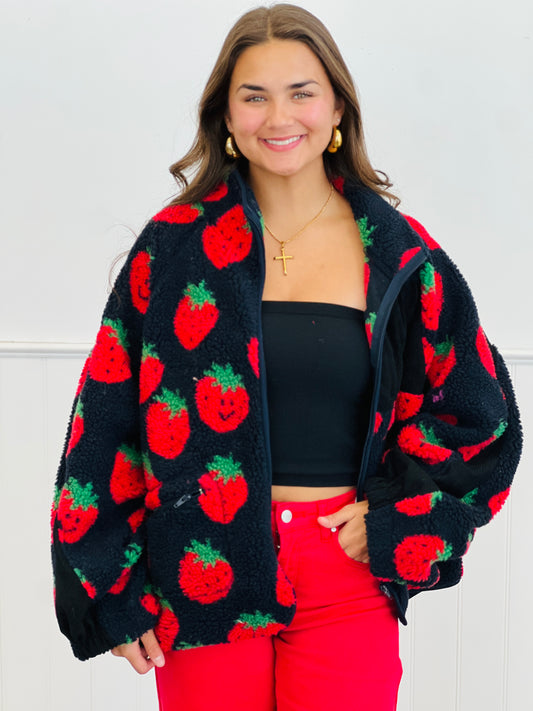 Black Strawberry Contrast Corduroy Jacket (Plus)