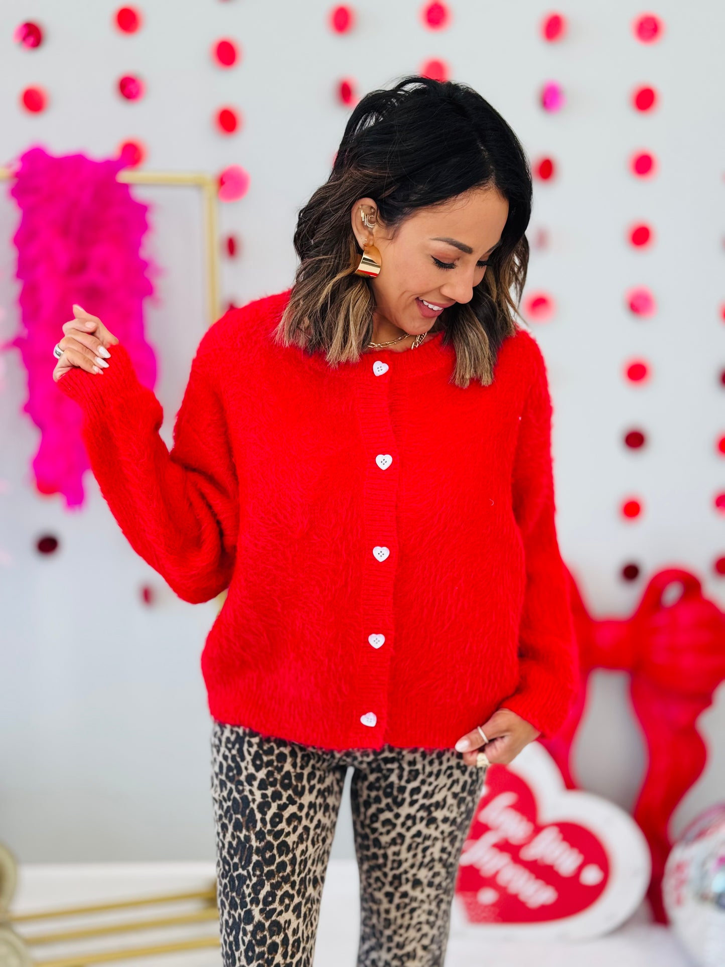 Red Button Down Sweater Cardigan (Reg.)