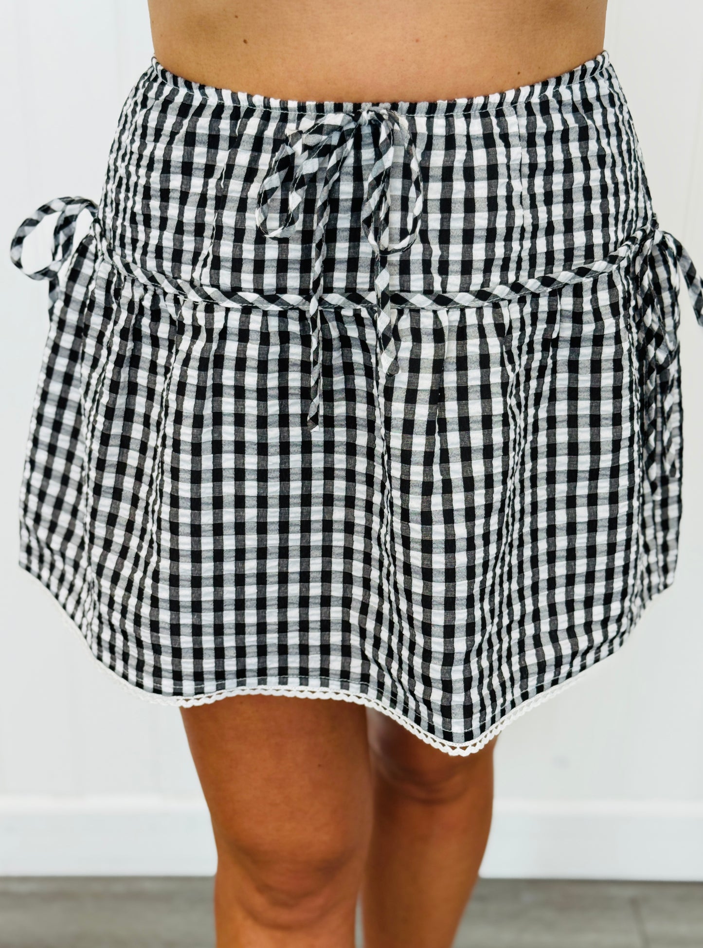 Black Gingham Side Bow Mini Skirt (Reg.)