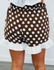 Brown/Cream Polka Dot Ruffle Hem Shorts (Reg. and Plus)