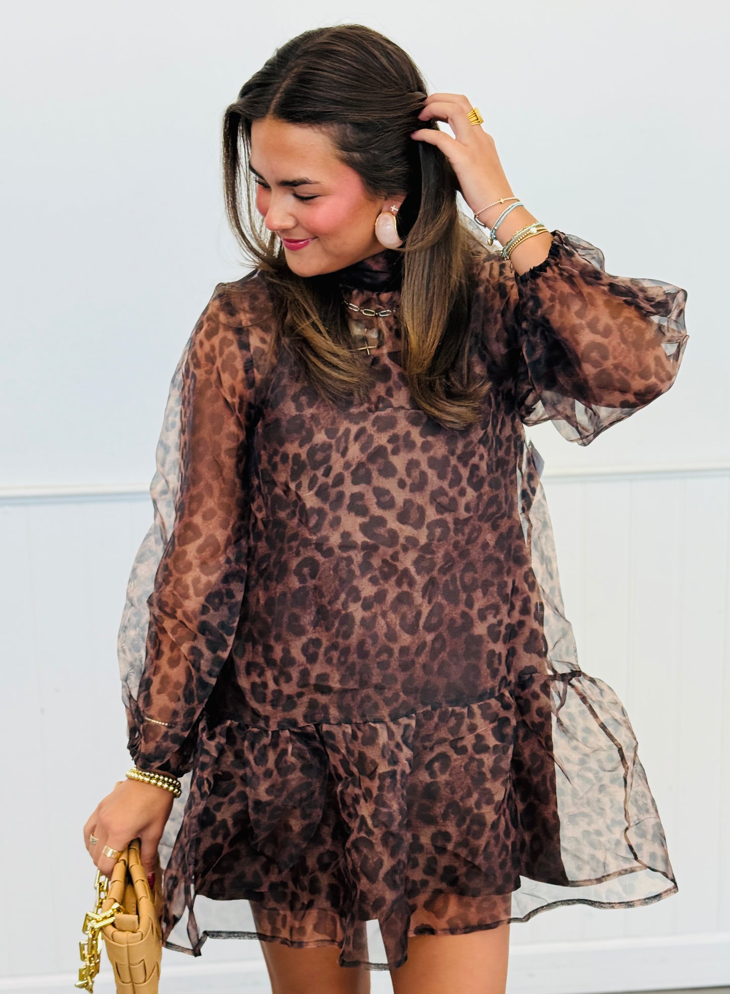 Sheer Overlay Leopard Print Mini Dress (Reg.)