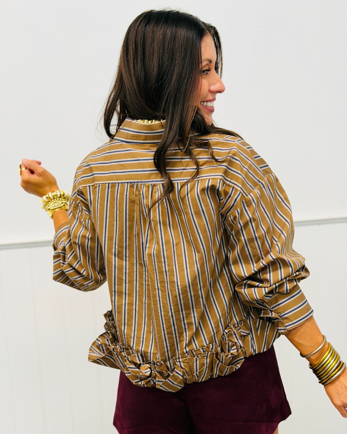 Striped Ruffled Hem Shirt (Reg) - 2 Colors