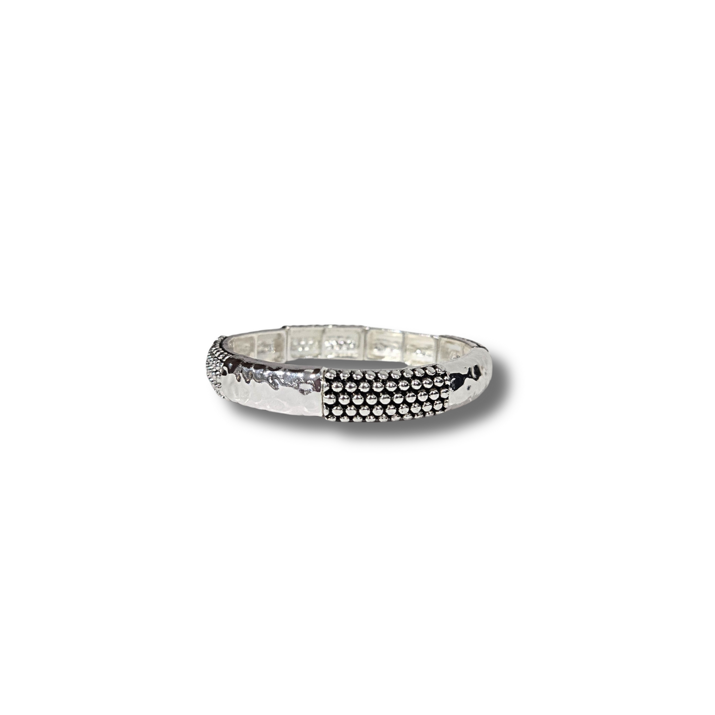 Hammered Silver Studded Stretch Bracelet