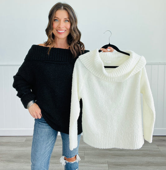 Off The Shoulder Long Sleeve Sweater (Reg.) - 2 Colors